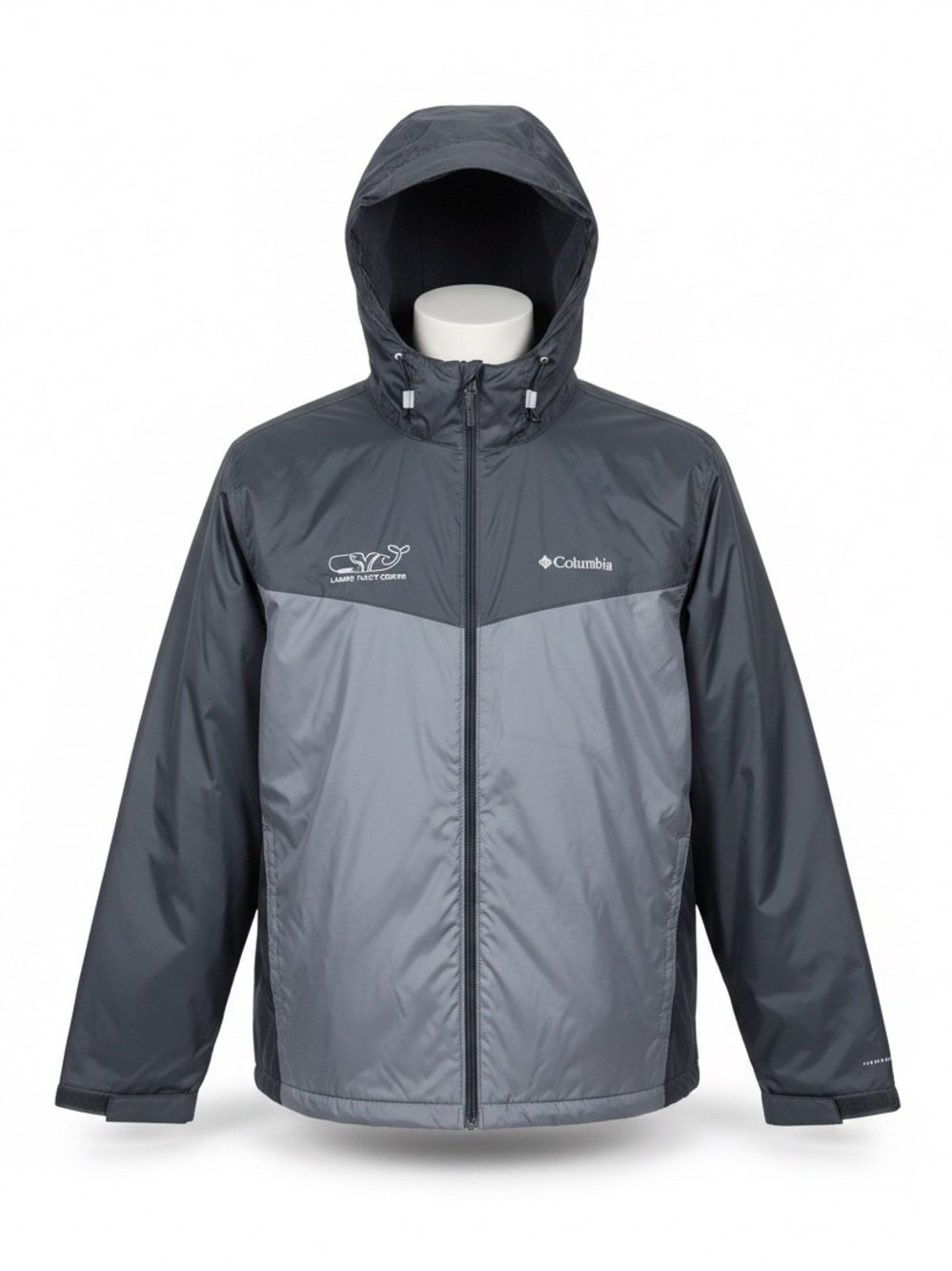 Columbia XL Hooded Fleece Lined Jacket Gray Black Full Zip Windbreaker Coat - Picture 2 of 13